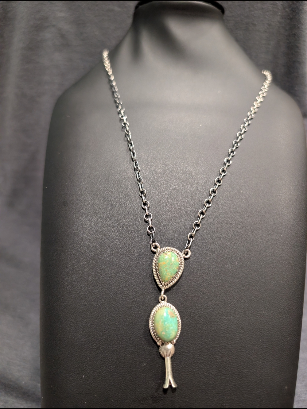 Sterling Silver Necklace with Green Turquoise Teardrop Pendant